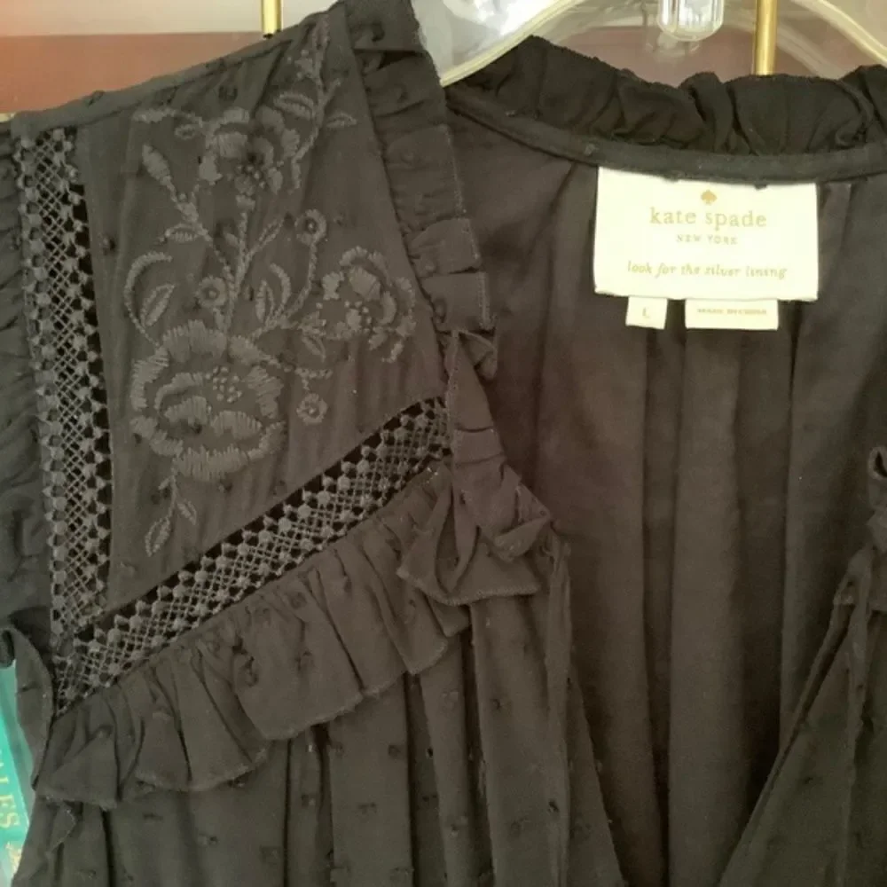 KATE SPADE BLACK EMBROIDERED LACED FULLY LINED TIERED MIDI VISCOSE WOMAN… - Picture 4 of 11